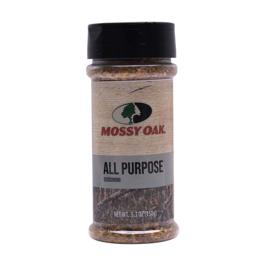 1. All purpose seasoning in Mossy Oak container for outdoor cooking and seasoning.