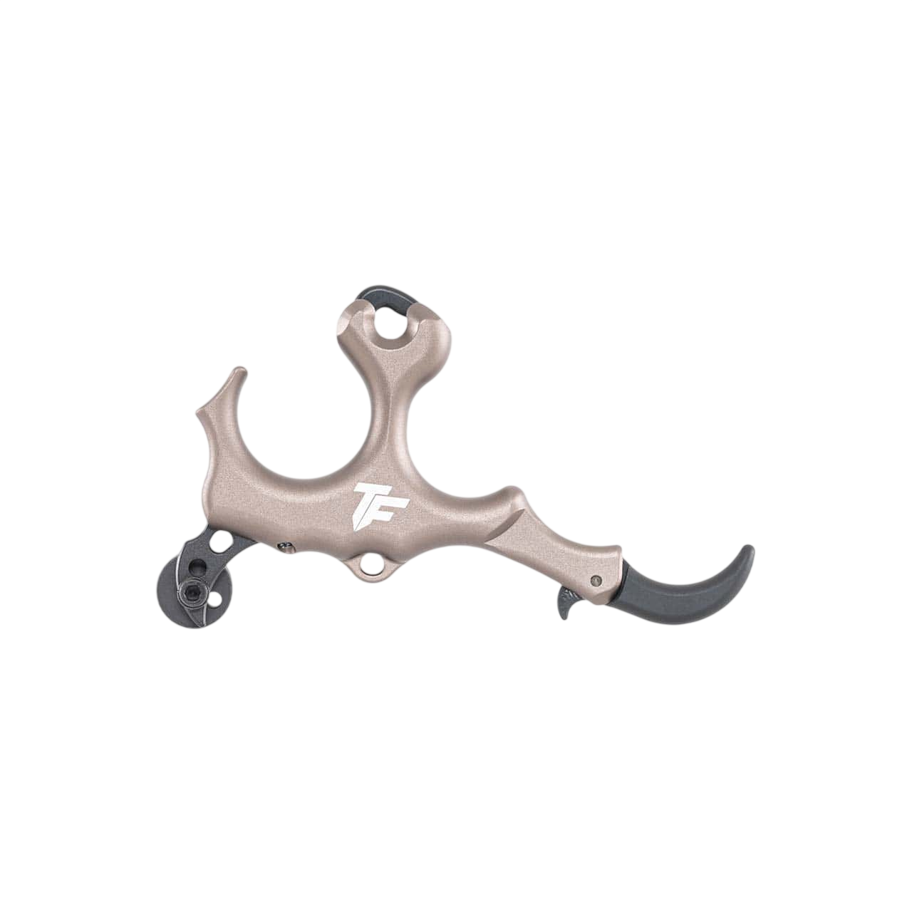 Precision archery release aid with ergonomic grip and adjustable trigger for bowhunting.