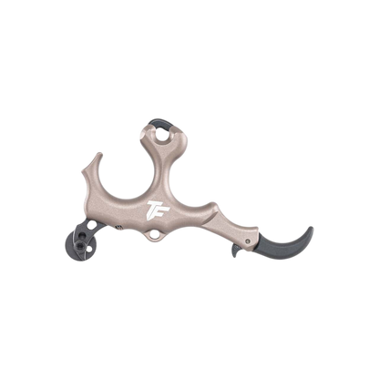 Precision archery release aid with ergonomic grip and adjustable trigger for bowhunting.