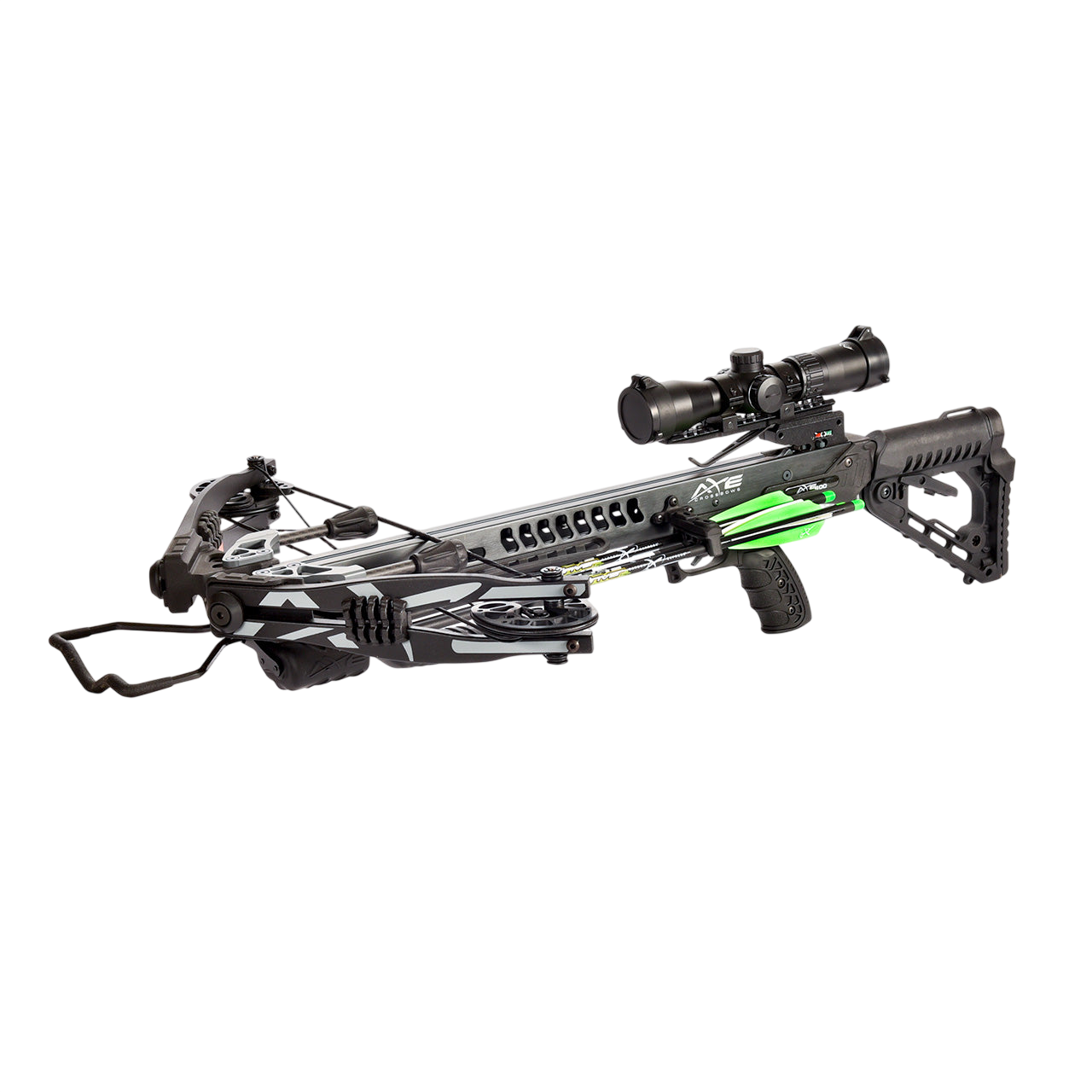 Precision crossbow with scope for bowhunting and archery sports.