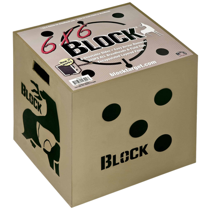 Durable foam target with 6 target sides, easy arrow removal, ideal for bowhunting practice.