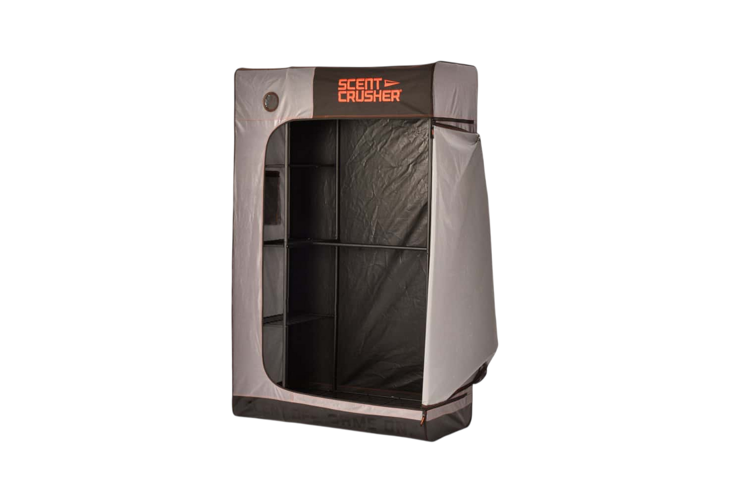 Portable storage tent for archery gear and accessories, easy to set up and transport.