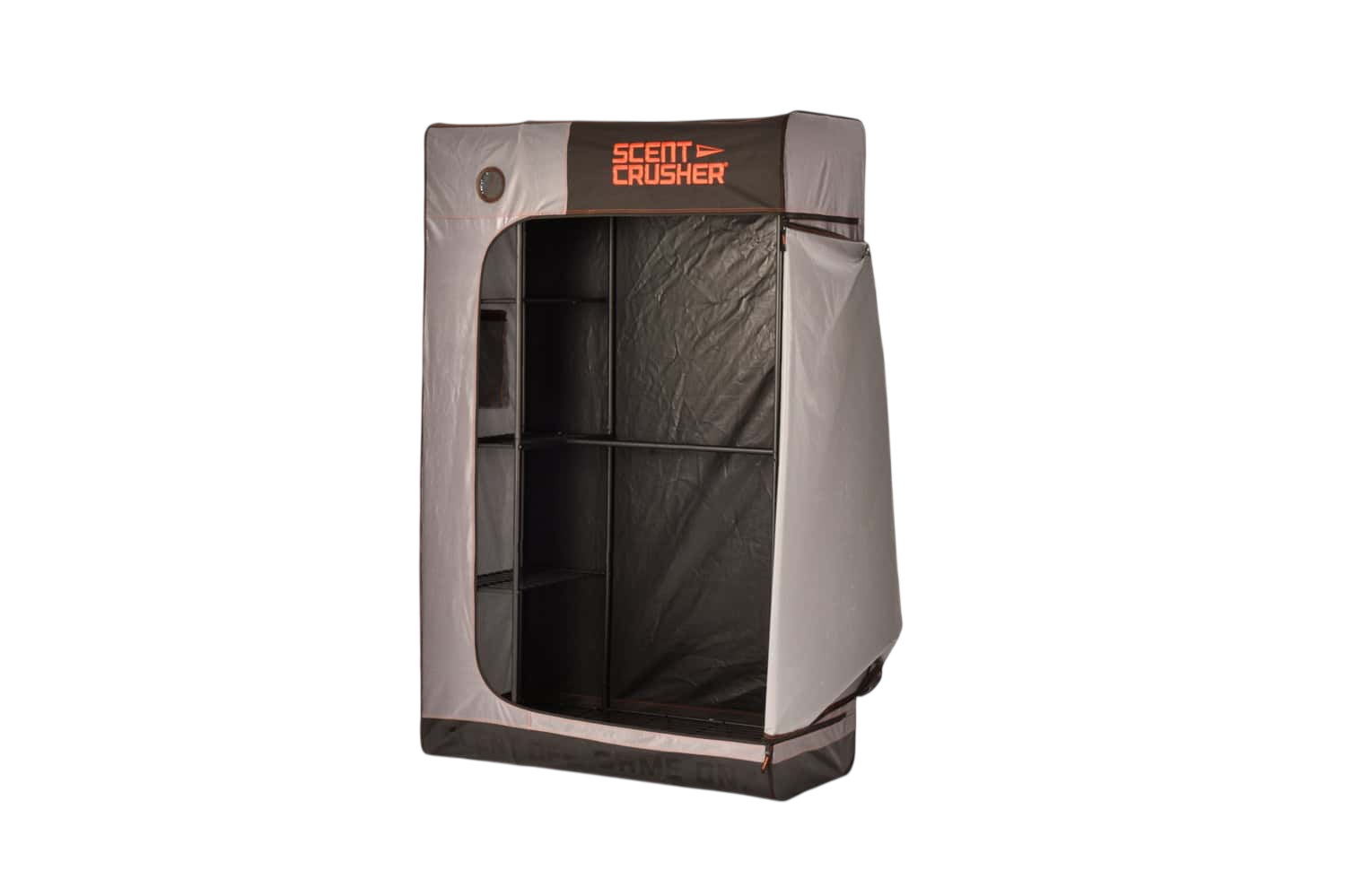 Portable storage tent for archery gear and accessories, easy to set up and transport.