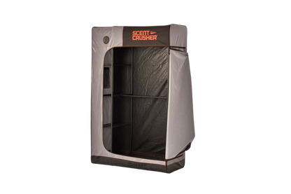 Portable storage tent for archery gear and accessories, easy to set up and transport.