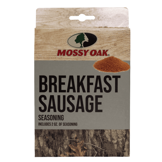 Savory breakfast sausage seasoning by Mossy Oak for outdoor cooking and hunting recipes.