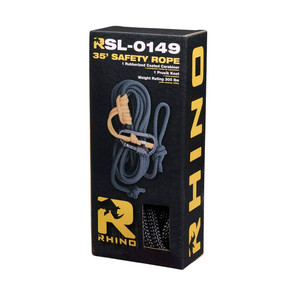 Durable 35-ft safety ropes for archery and bowhunting, high weight rating, rubberized coated carabiner.