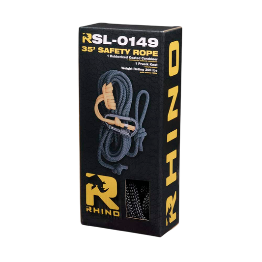 Durable 35-ft safety ropes for archery and bowhunting, high weight rating, rubberized coated carabiner.