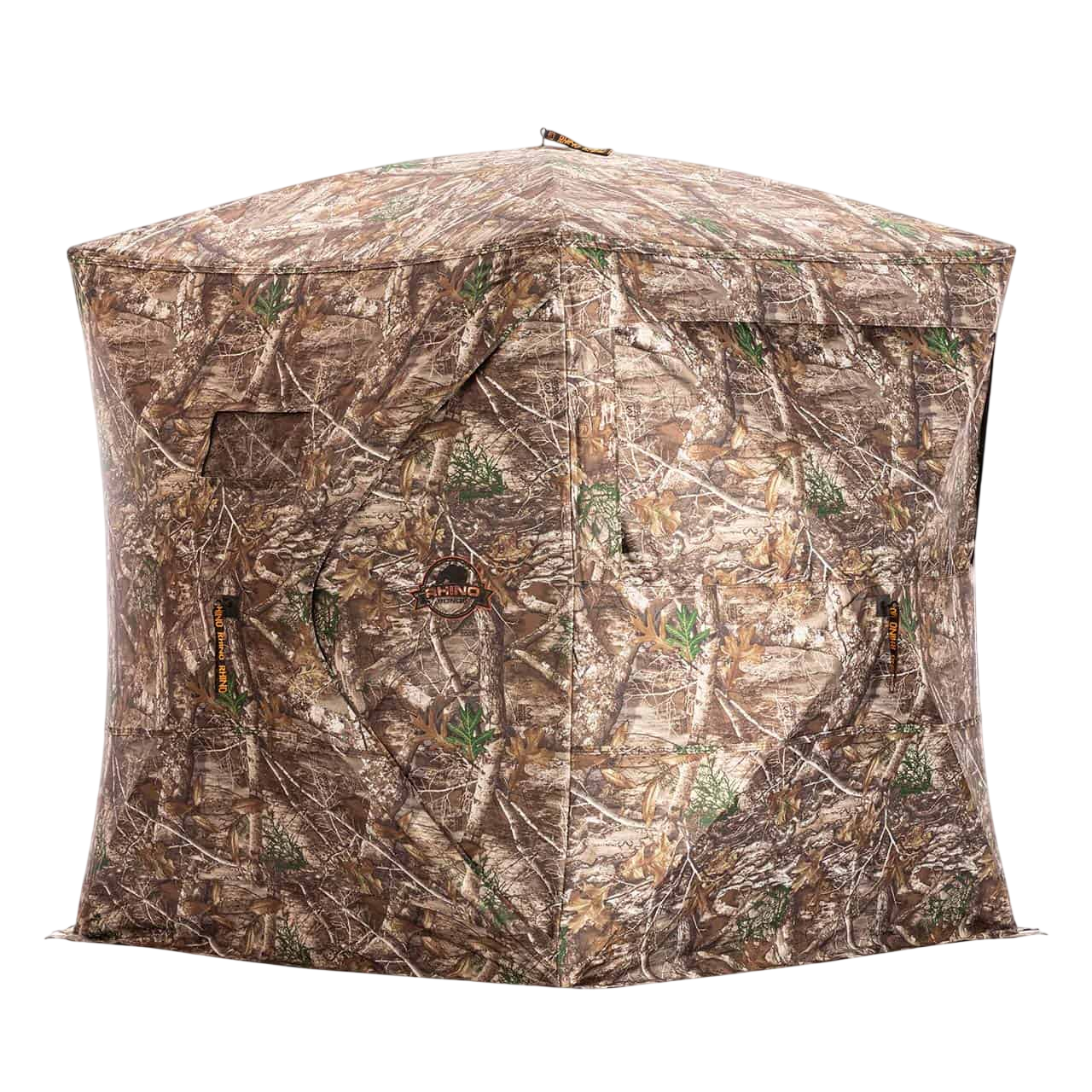 Camouflage hunting blind with Realtree pattern for bowhunting and outdoor concealment.