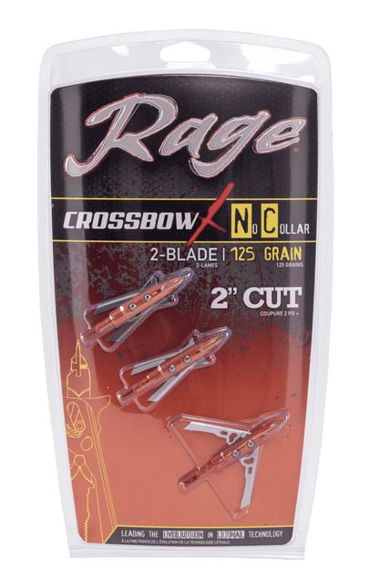 Precision archery release clips for crossbow, 2-blade, 125 grains, 2" cut, by Rage.