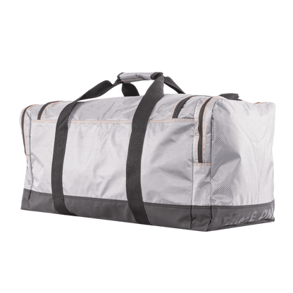 Durable gray and black archery gear duffel bag for bowhunting and outdoor sports.