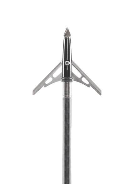 High-strength archery broadhead tip with adjustable blades for bowhunting precision.
