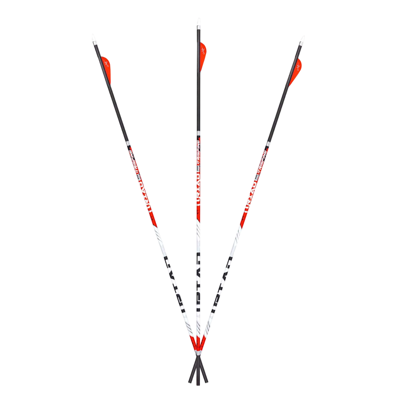 High-performance archery arrows with red and black design, perfect for bowhunting and target shooting.