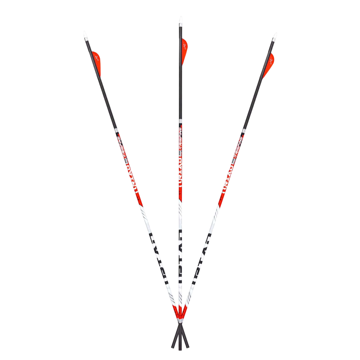 High-performance archery arrows with red and black design, perfect for bowhunting and target shooting.