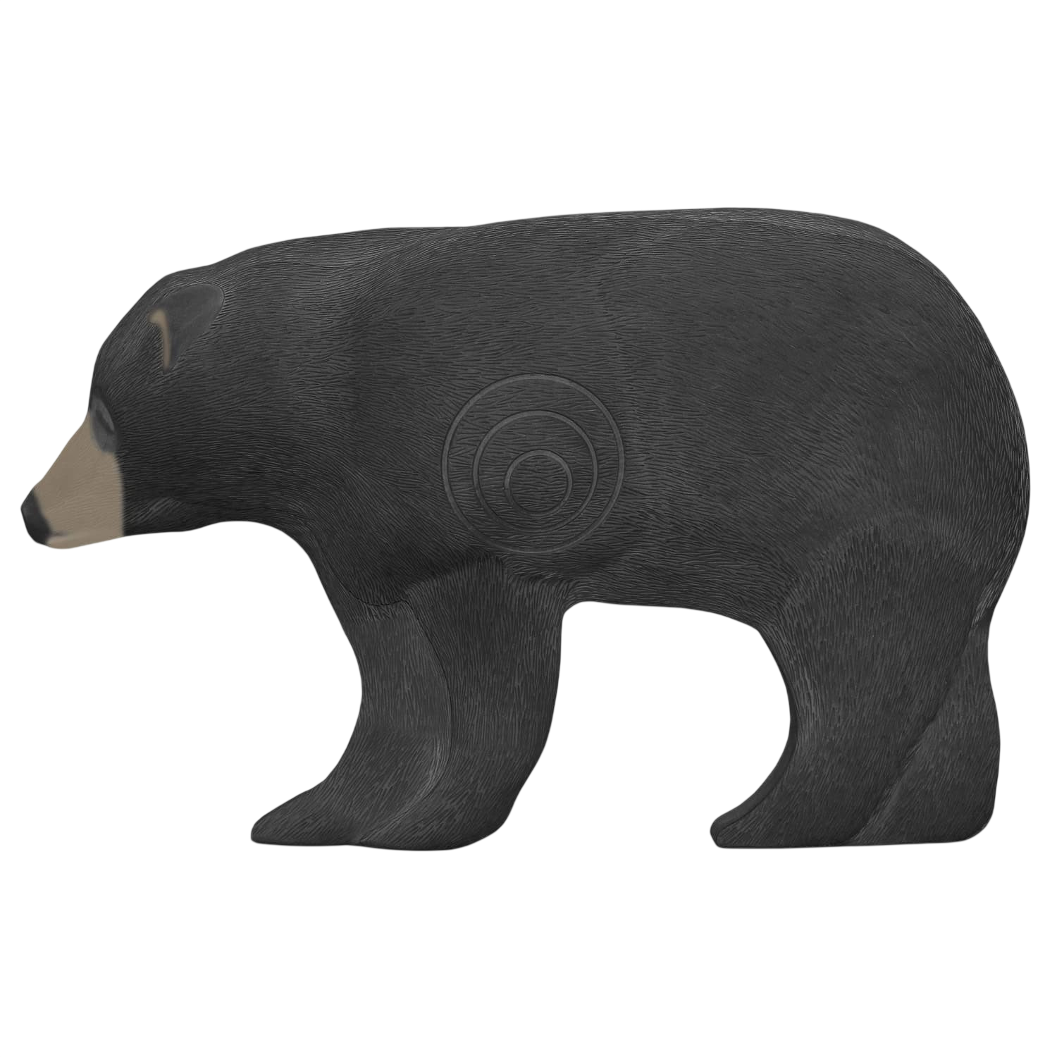 Bear-shaped archery target with lifelike detail and removable faceplate for durability.