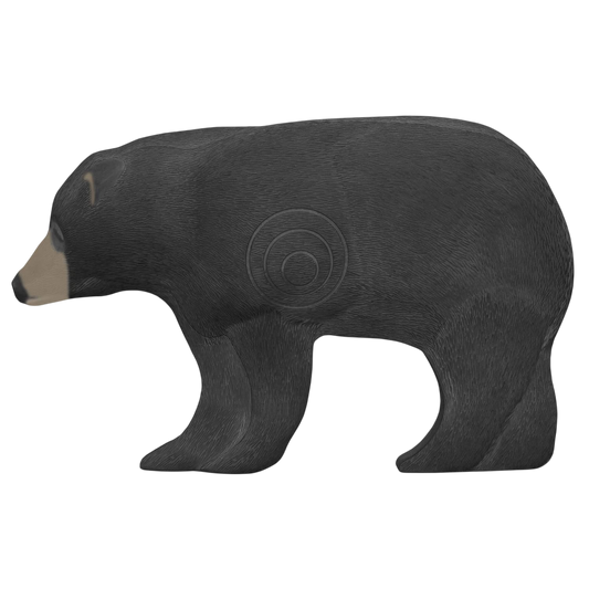 Bear-shaped archery target with lifelike detail and removable faceplate for durability.