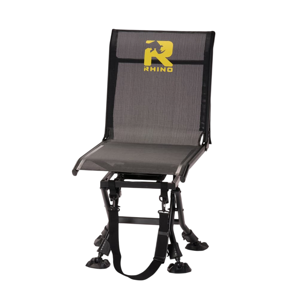 1. Lightweight archery blind chair with Rhino logo, mobile and adjustable for hunting.