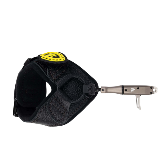 Precision archery release with adjustable trigger and ergonomic grip for bowhunting and shooting sports.