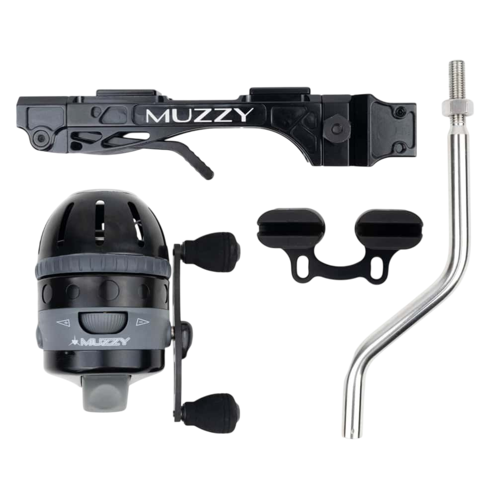 Muzzy bowfishing reel and accessories for archery and hunting.
