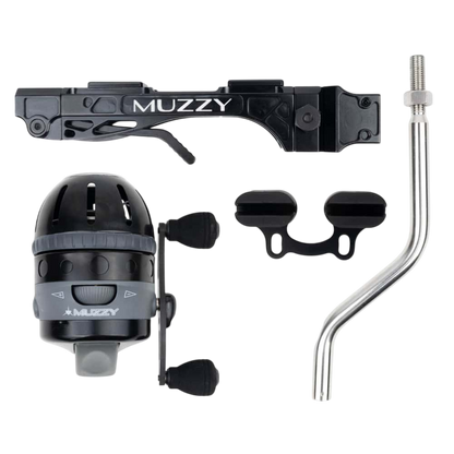 Muzzy bowfishing reel and accessories for archery and hunting.