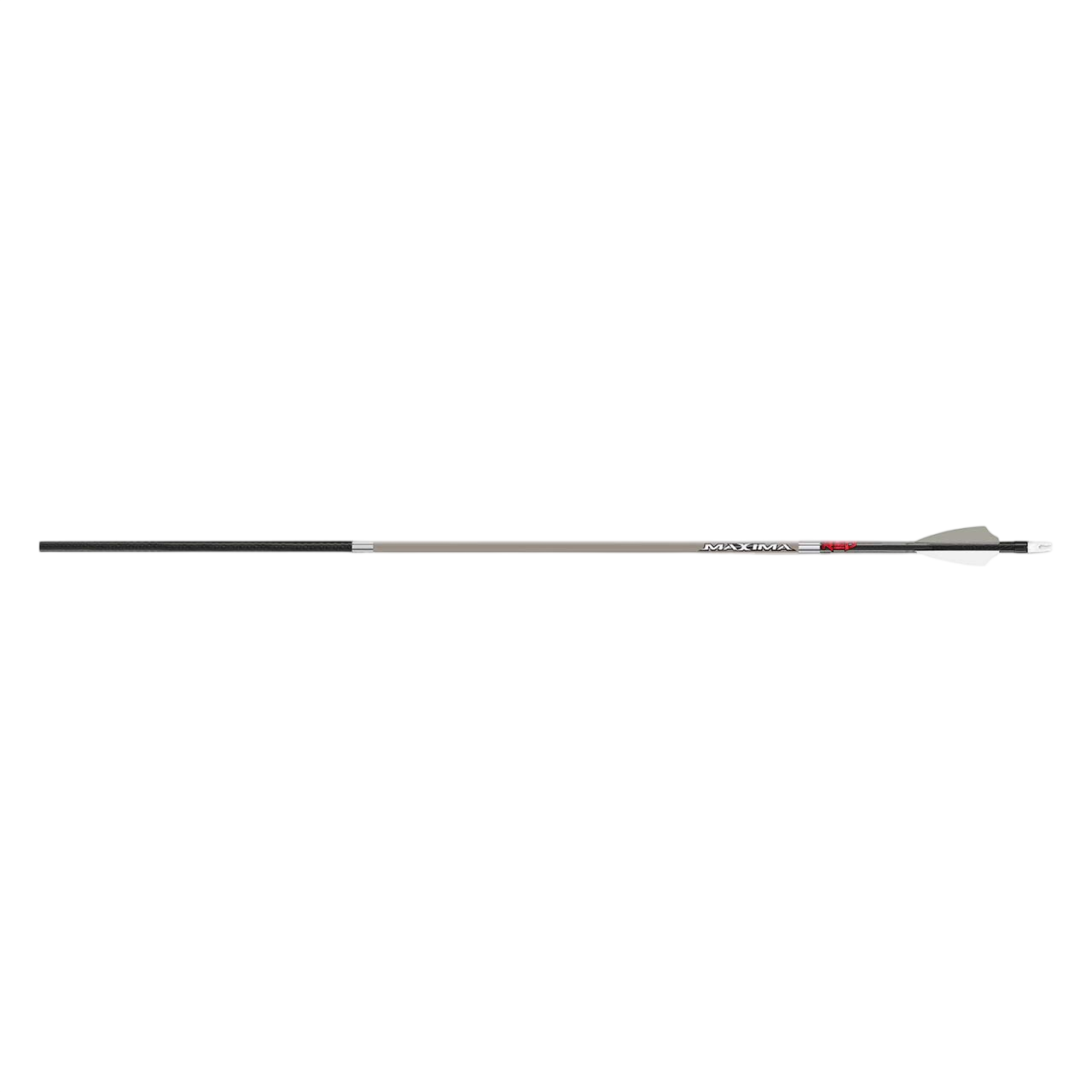 Precision hunting arrow with black, gray, and white design for bowhunting excellence.