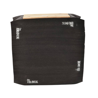 Black arrow quiver storage block with the word "BLOCK" repeatedly printed in white.