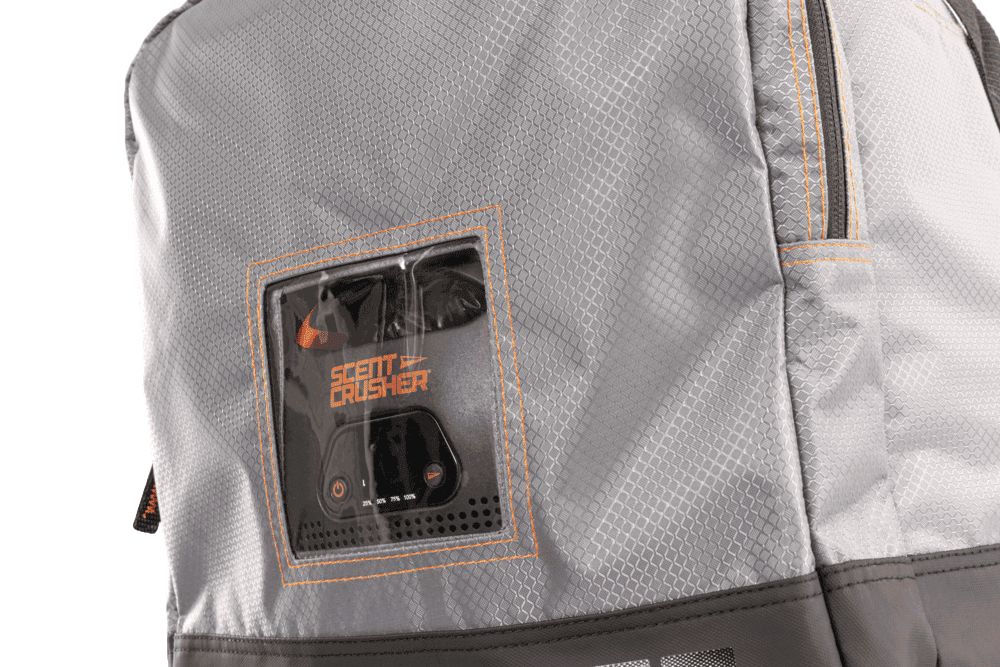 Ultrawide scent control backpack with scent crusher technology for hunting.
