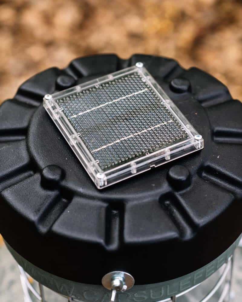 1. Solar panel for outdoor power sources on rugged black equipment.